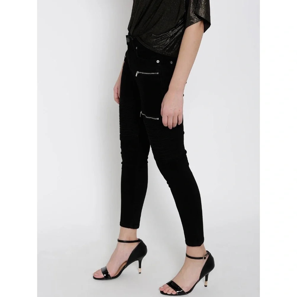 MNG | Faded Black Wash Zipper Details Relaxed Slim Moto Biker Jeans - Picture 2 of 14